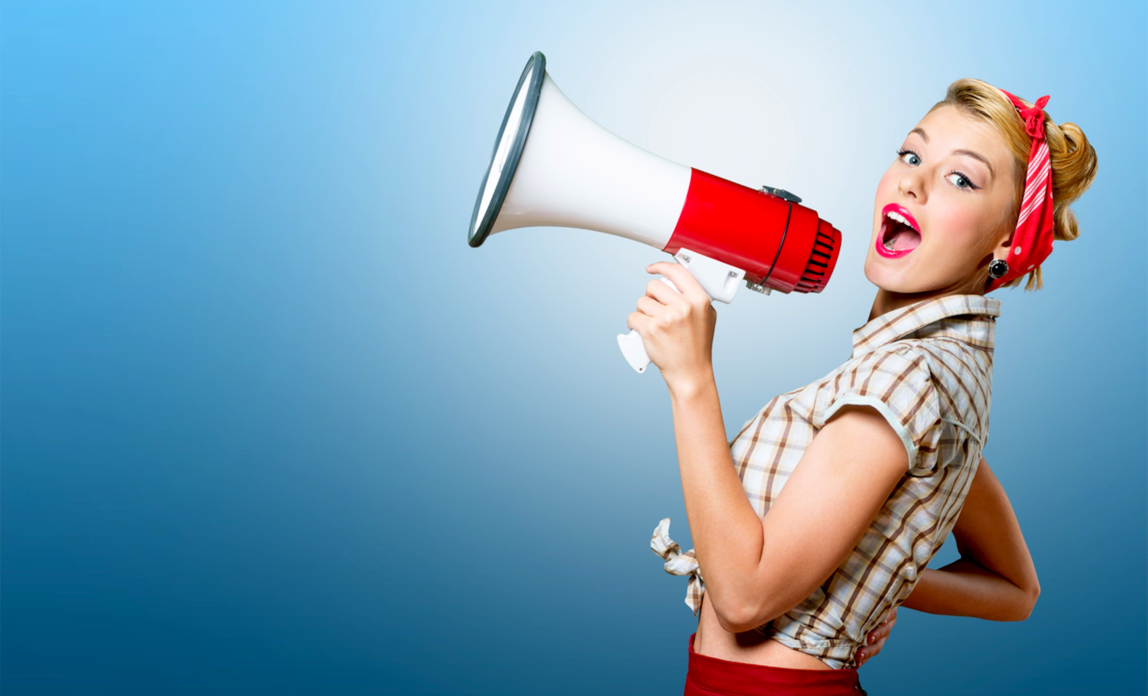 Woman with megaphone - how I publicise my business 
