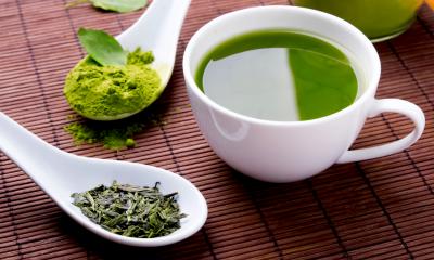Matcha tea serving presentation