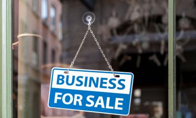 Business for sale sign in a shop window