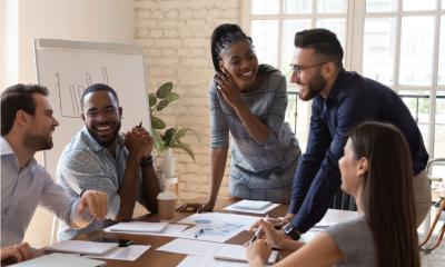 A diverse group of employees having a meeting