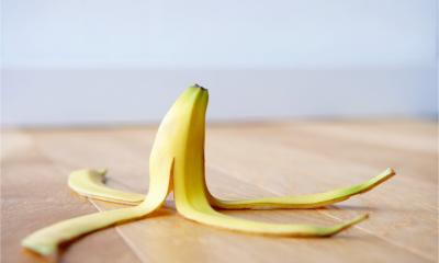 A banana skin on the floor