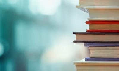 Stack of books with blurred background