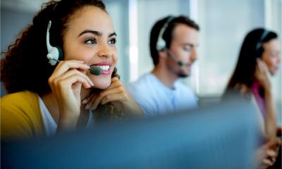 A call centre agent takes a customer call