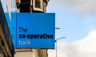 The Cooperative Bank bank logo sign in Northampton town centre