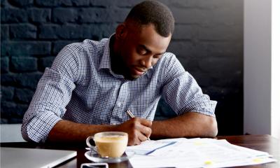 A man works on his business plan