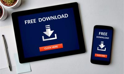 Smart phone and tablet showing Free Download and Click Here on their screens