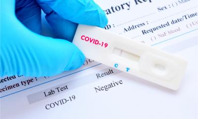 A lateral flow COVID test strip