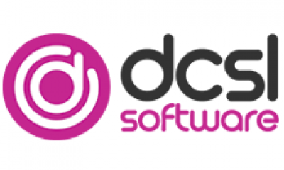 'DCSL software written in black and pink on a white background