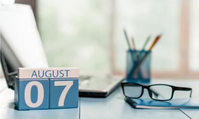 Desk with stationary and date cubes