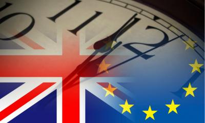European Union and UK flags on a clock