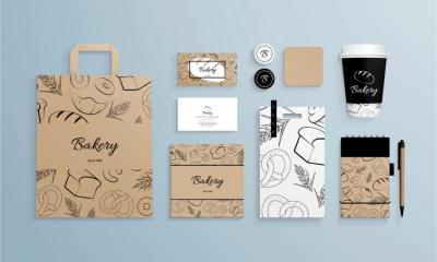 Food business corporate identity packaging templates for baked goods.