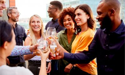 A team celebrate on a team outing