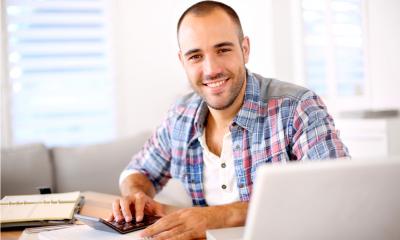 A man working on his side business