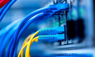Small business server with network cables connected