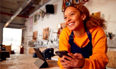 Female employee in a woodwork shop