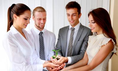 A team celebrate their successful growth strategy