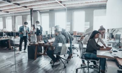 A successful tech start-up in their busy office