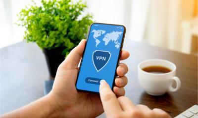 A man accesses the company VPN from his mobile phone